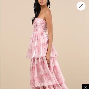 Luxe Pink Floral Strapless Dress